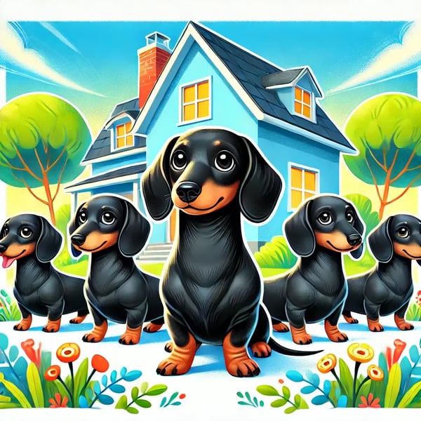 Dachshunds protecting a house